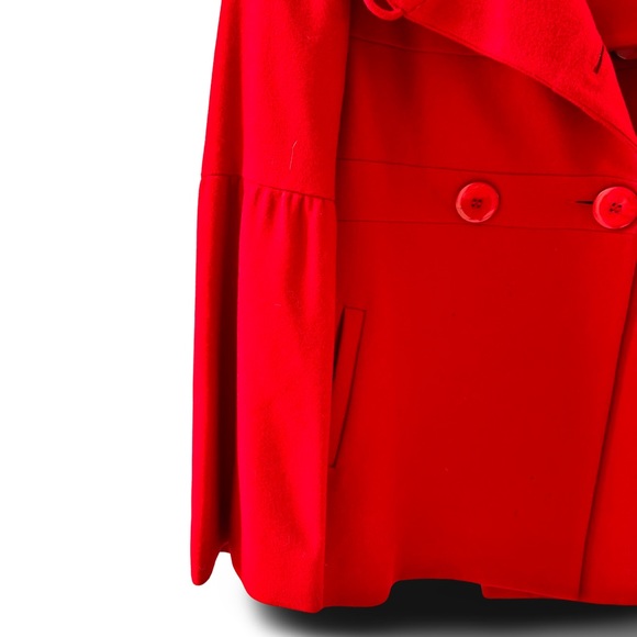 Women's Periphery Red Pea Coat with Dramatic Long Bell Sleeves in Size 6 - Picture 4 of 14